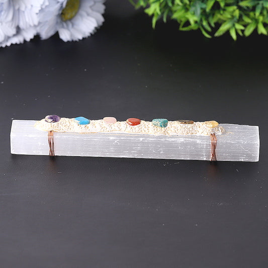 7" Selenite Wand with Chakra Stone