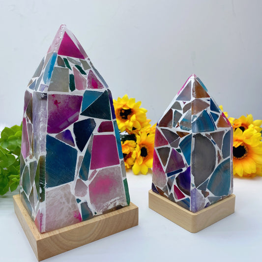 Coulorful Agate Tower Lamp with USB Crystal Healing Bulk Wholesale