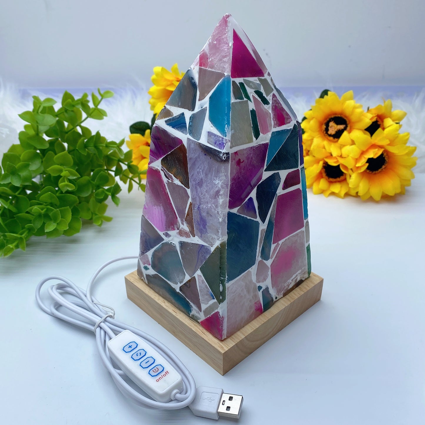 Coulorful Agate Tower Lamp with USB Crystal Healing Bulk Wholesale
