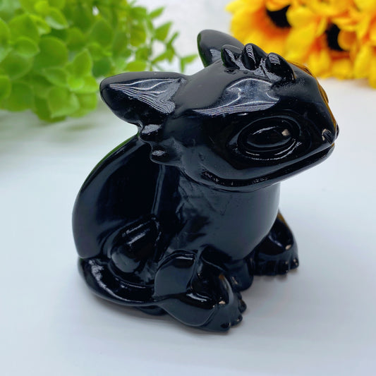 3.0" Black Obsidian Toothless Carving Crystal Healing Bulk Wholesale