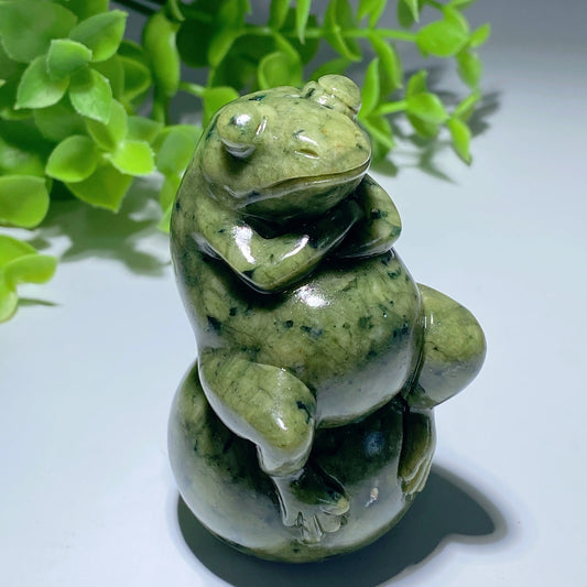 3.0" Serpentine Frog On Ball Carving Crystal Healing Bulk Wholesale