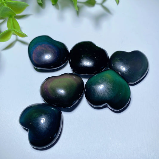 1.0" Rainbow Obsidian Heart Crystal Healing Bulk Wholesale
