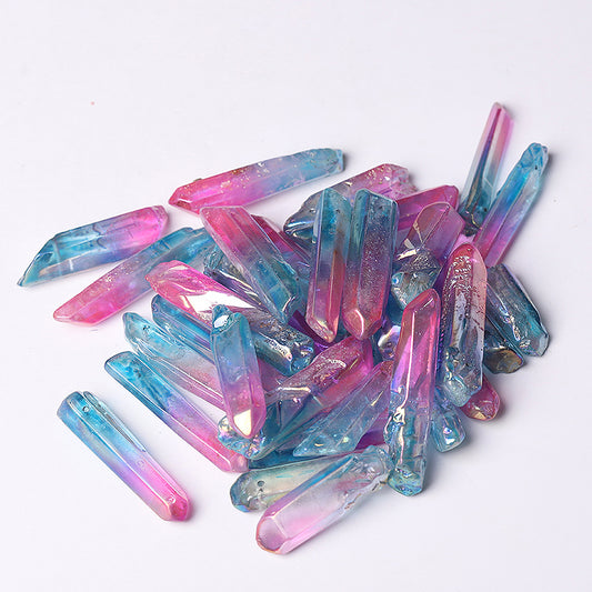 Drilled Double Colored Aura Angel Crystal Points Raw Rough Clear Rock Quartz Sticks