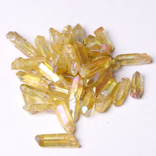 Drilled Yellow Aura Angel Crystal Points Raw Rough Clear Rock Quartz Sticks