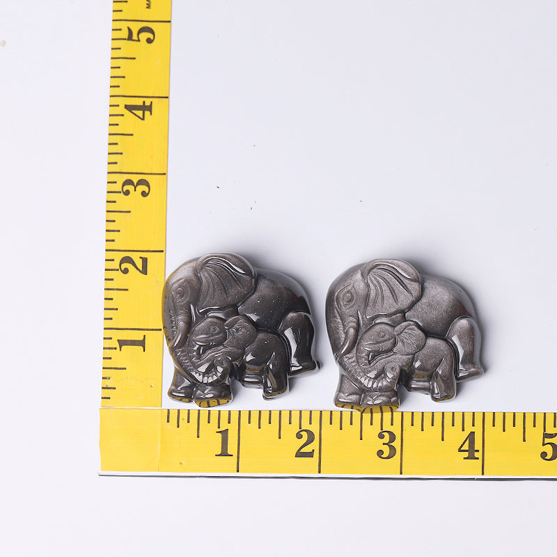 2" Silver Obsidian Elephant Crystal Carvings