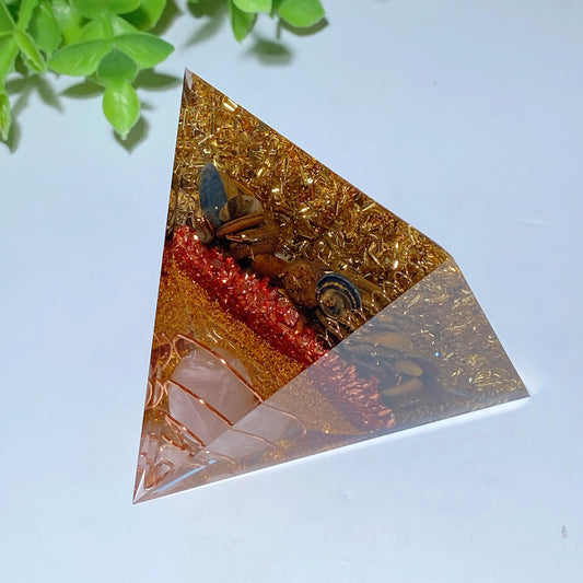 2.4" Tiger's Eye Chips Infused Resin Pyramid Crystal Healing Bulk Wholesale