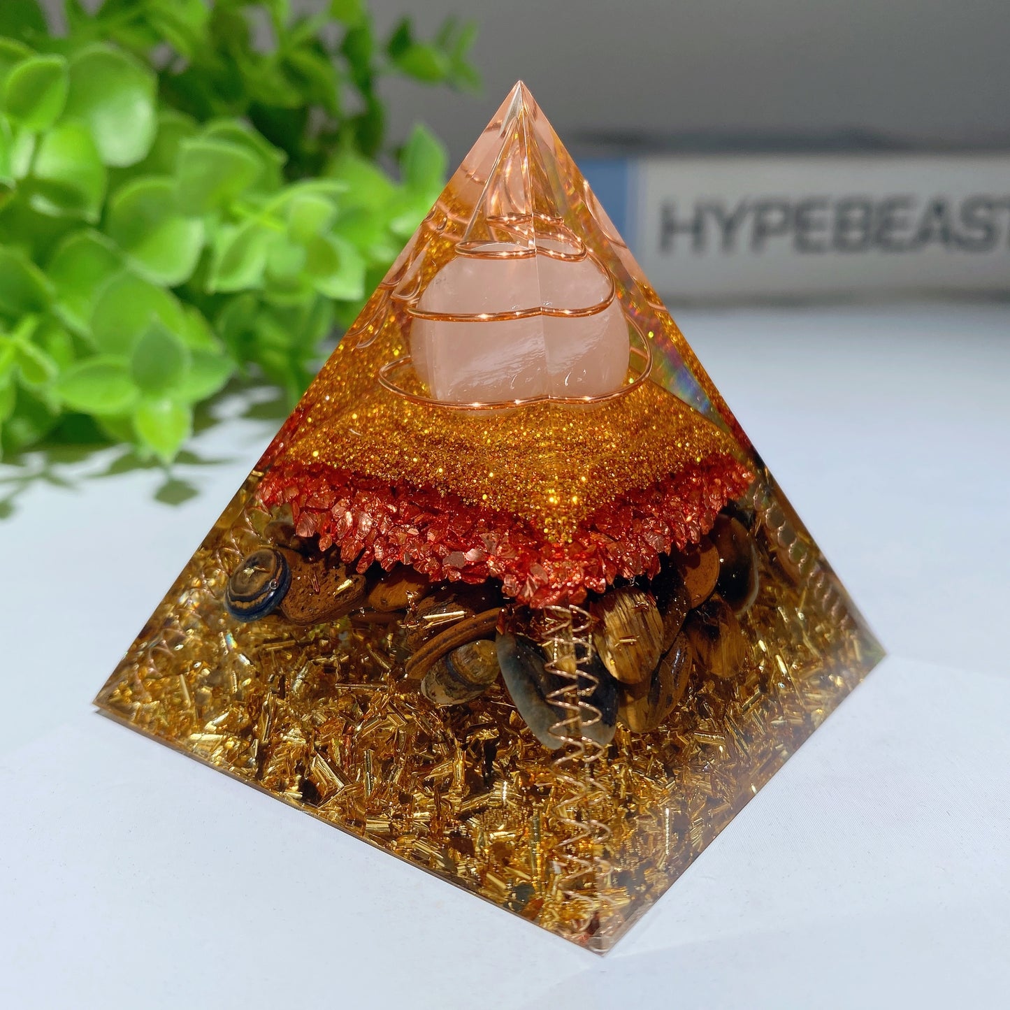 2.4" Tiger's Eye Chips Infused Resin Pyramid Crystal Healing Bulk Wholesale