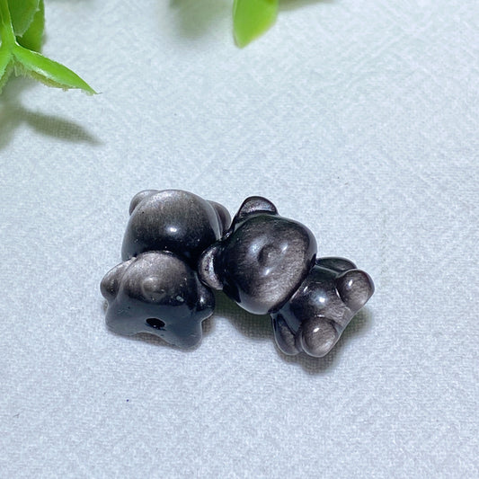 Drilled Mini Silver Obsidian Bear Crystal Healing Bulk Wholesale