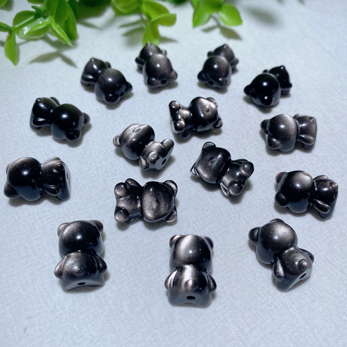 Drilled Mini Silver Obsidian Bear Crystal Healing Bulk Wholesale