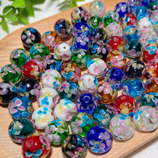 2pcs Drilled 12mm Colorful Glass Flower Beads Crystal Healing Bulk Wholesale