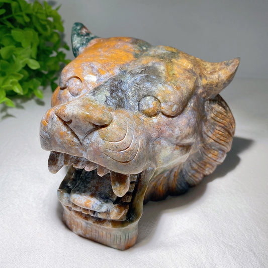 5.2" Unique Ocean Jasper Tiger Head Carving Crystal Healing Bulk Wholesale