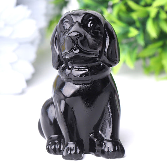 2.7" Black Obsidian Dog Crystal Carvings