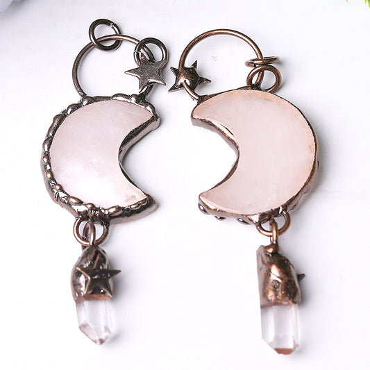 Rose Quartz Moon Shape Pendant for Jewelry DIY