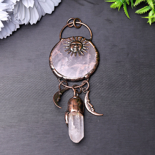 Rose Quartz with Clear Quartz Kyanite Pendant for Jewelry DIY