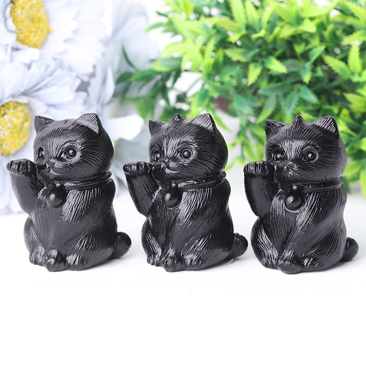 Black Obsidian Cute Cat Crystal Carvings for Halloween