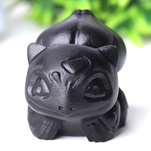 2" Black Obsidian Bulbasaur Crystal Carvings