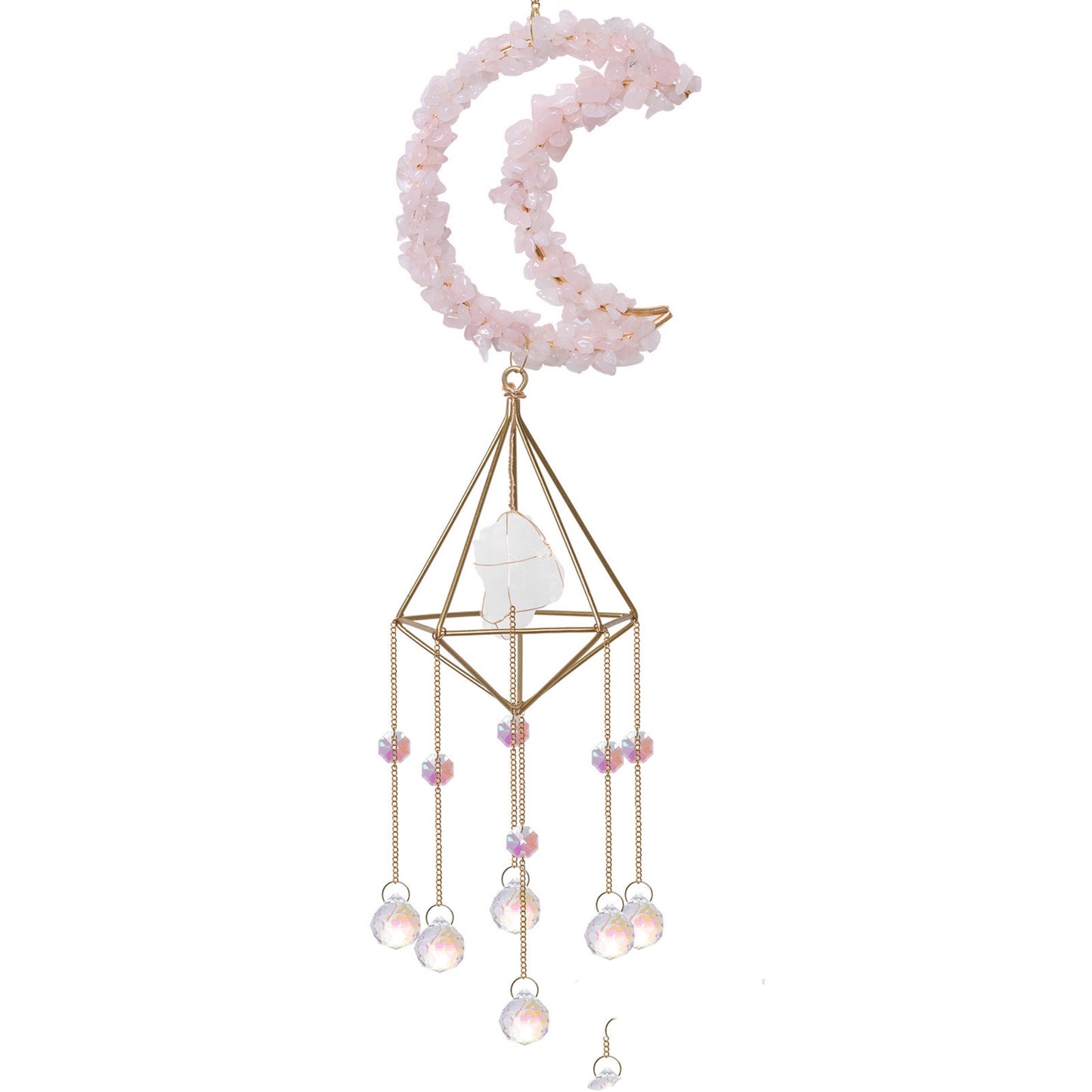 Rose Quartz Moon Shape Suncatcher for Home Decoration