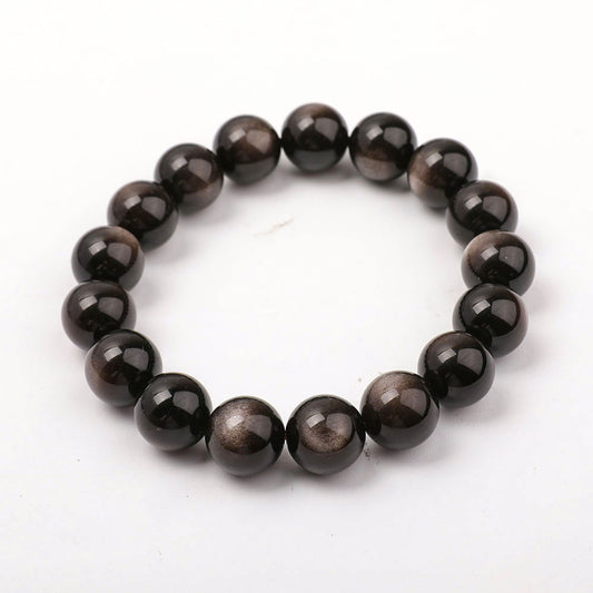 12mm Silver Obsidian Bracelet