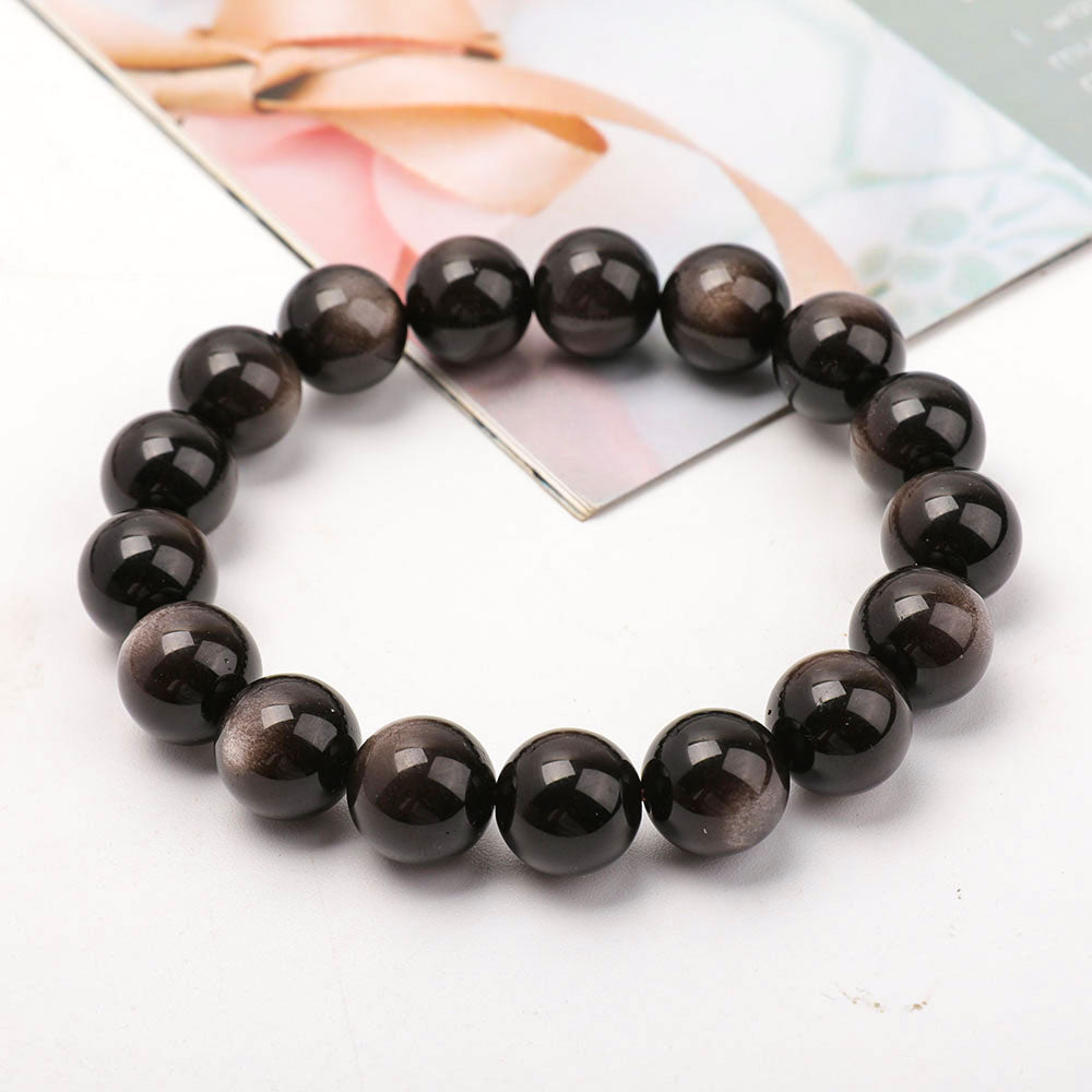12mm Silver Obsidian Bracelet