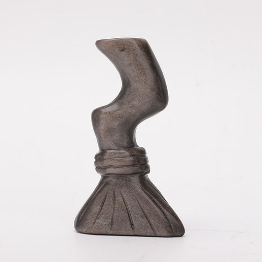 Silver Obsidian Wizard's Broom Carvings for Halloween