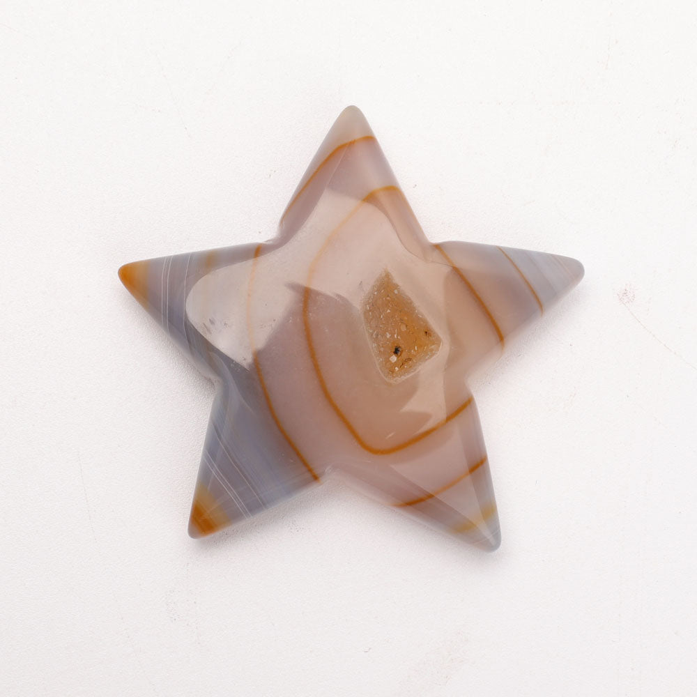 Set of 3 Druzy Agate Star Carvings