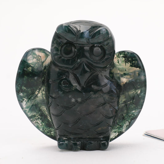 2" Moss Agate Owl Carvings for Halloween