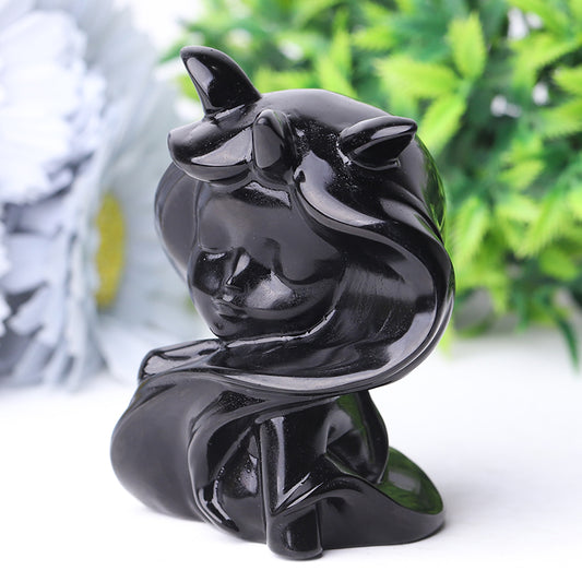 3.3" Black Obsidian Devil Crystal Carvings