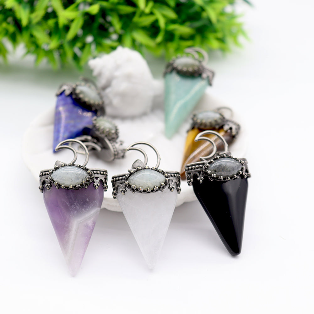 Crystal and Gem Stone Moon Pendants