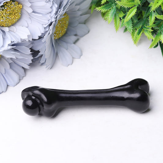 4" Black Obsidian Bone Crystal Carvings