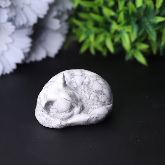2.1" Howlite Sleeping Cat Crystal Carvings