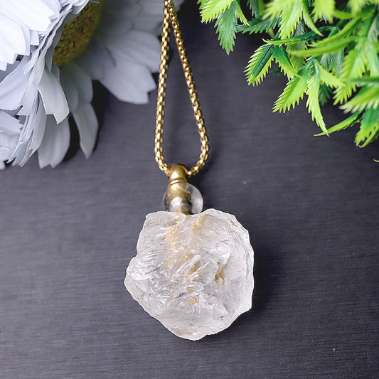 Raw Clear Quartz Perfume Bottle Necklace DIY