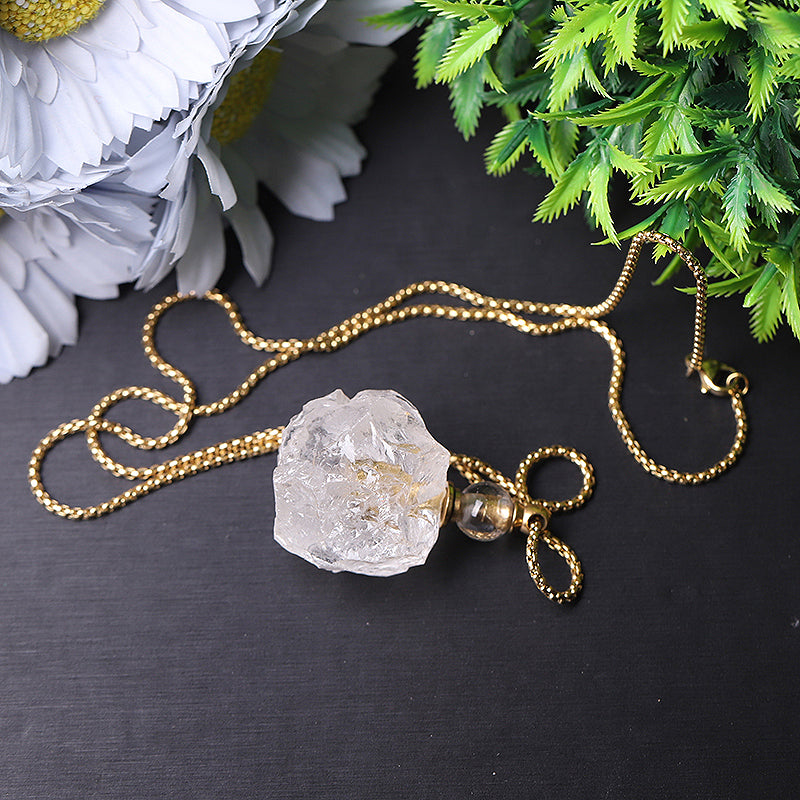 Raw Clear Quartz Perfume Bottle Necklace DIY
