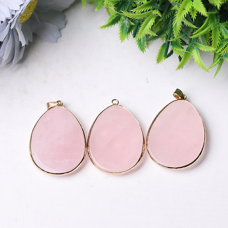 1.75" Rose Quartz Faceted Pendant with Golden Rim