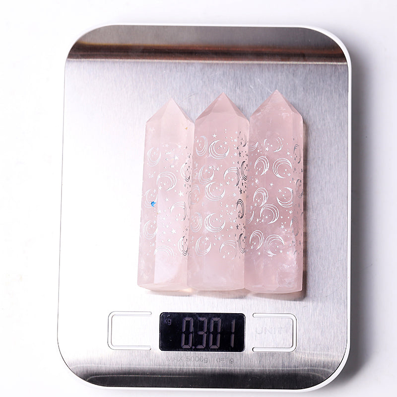 3.6" Rose Quartz with Moon Printing Crystal Point
