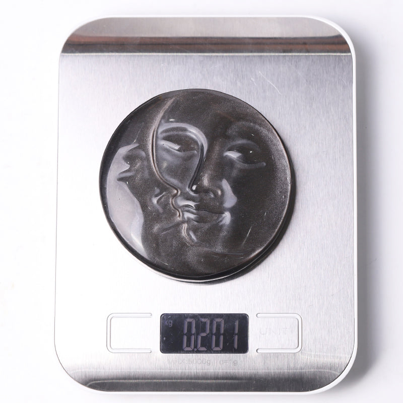 3.5" Silver Obsidian Sun Moon Crystal Carvings Free Form