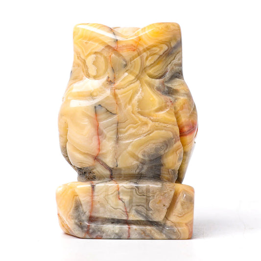 2.0" Crazy Agate Owl Figurine Crystal Carvings