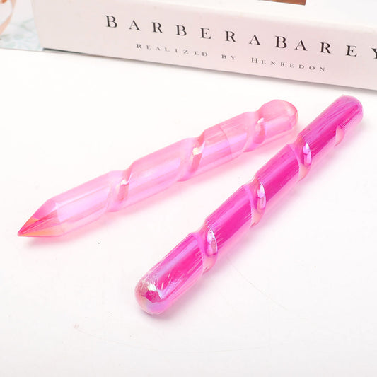 Aura Pink Spiral Angel Crystal Selenite Wand