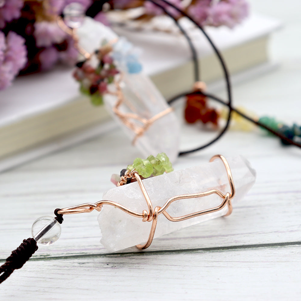 Clear Quartz Life Tree Chakra Necklace