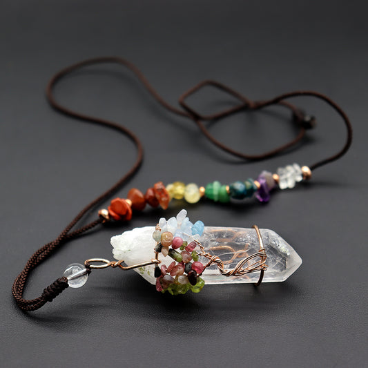 Clear Quartz Life Tree Chakra Necklace