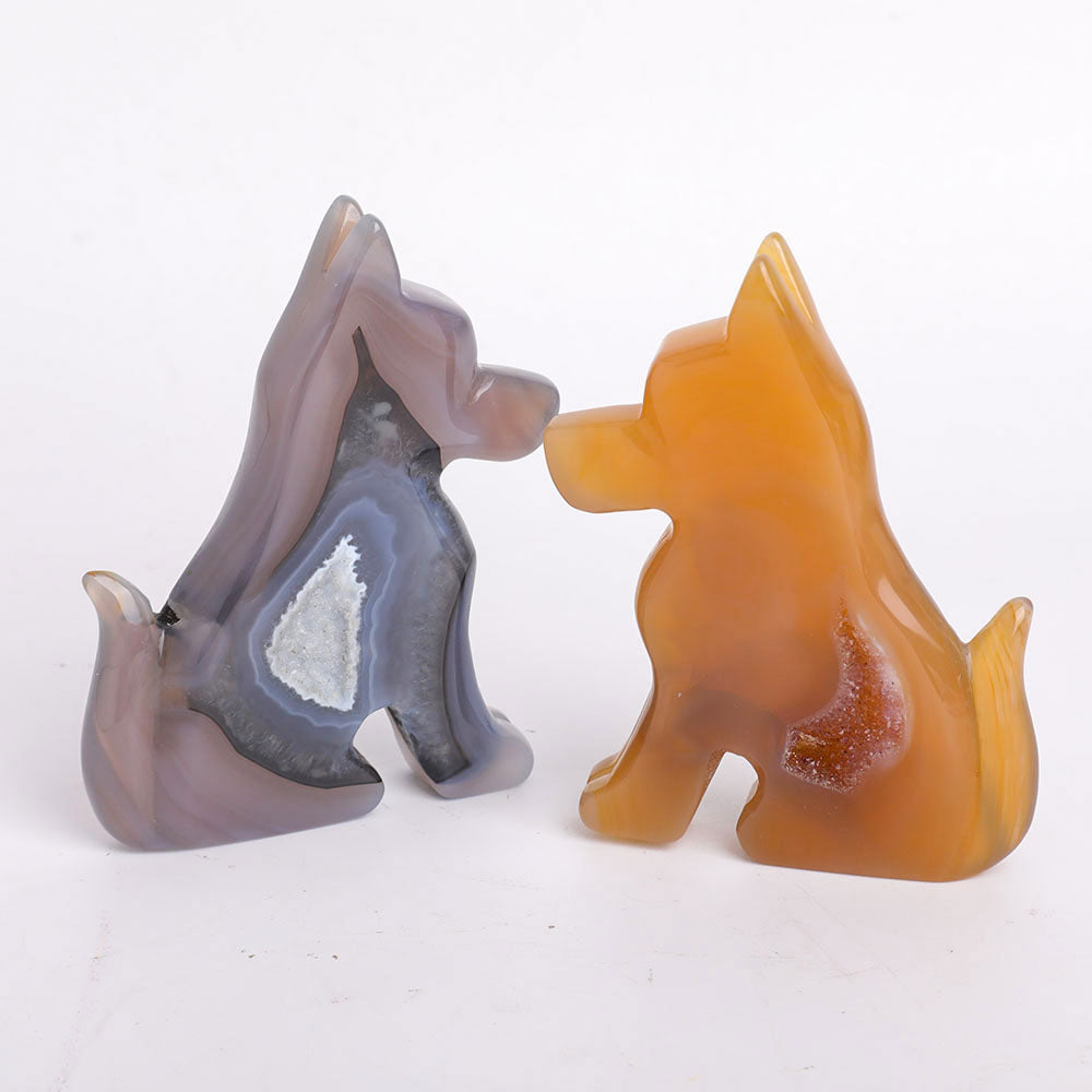 Druzy Agate Dog Carvings