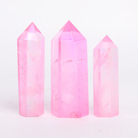 Set of 3 Aura Pink Angel Crystal Points