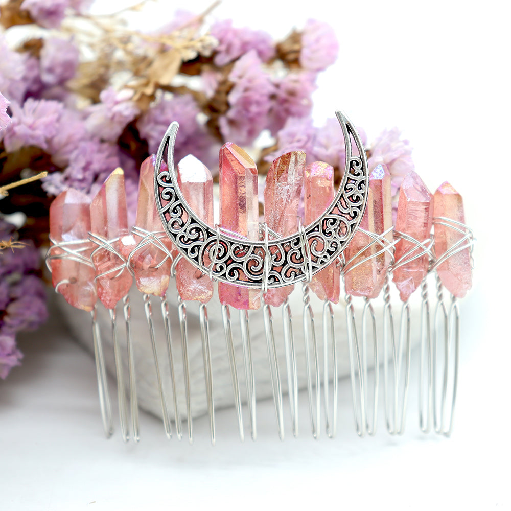 Aura Angel Crystal Witch Moon Crown Silver Wire Hair Accessories Comb