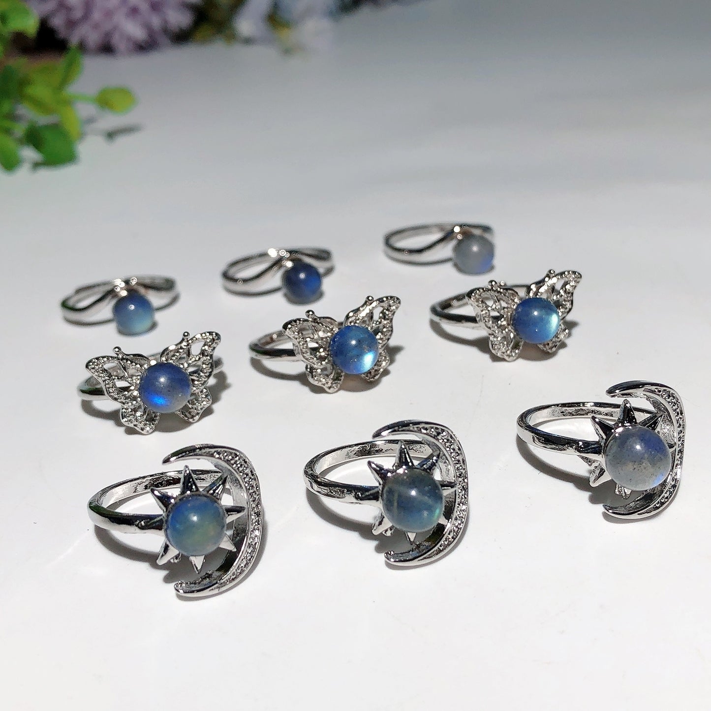 Labradorite Adjustable Moon Butterfly Ring Bulk Wholesale