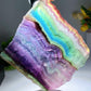 Unique Rainbow Flash Rainbow Fluorite Slab with Wooden Stand Free Form