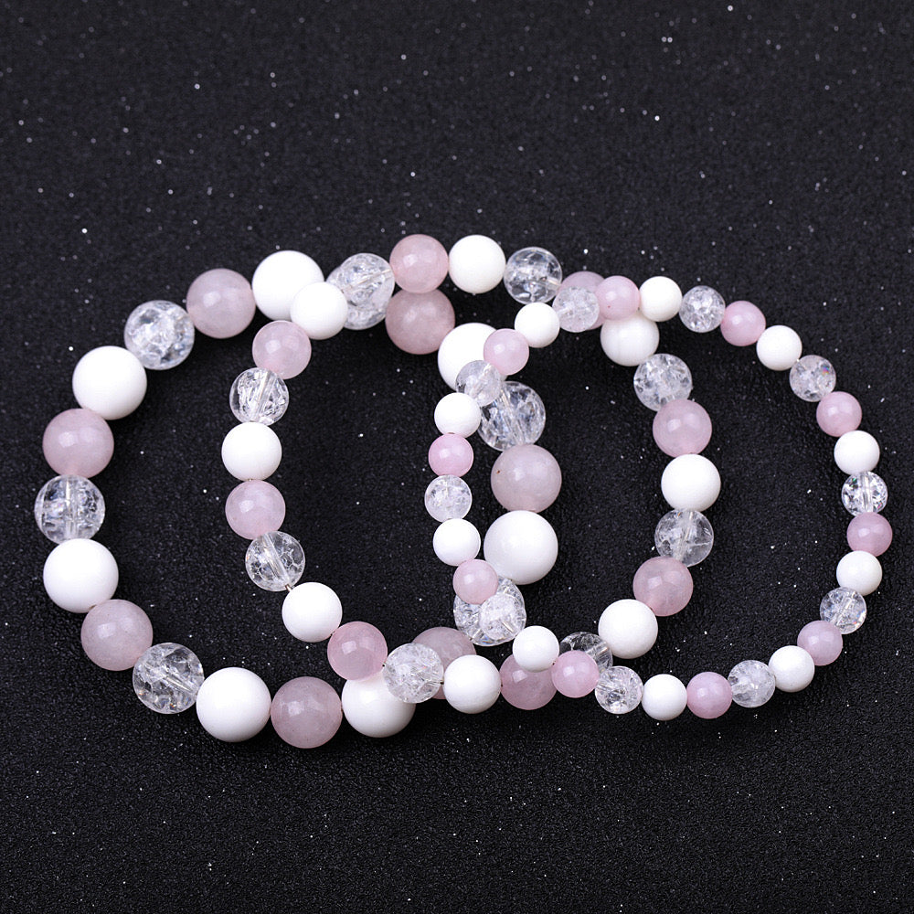 6-10mm Rose Quartz Jade Crack Clear Quartz Mixed Bracelet Bulk Wholesale