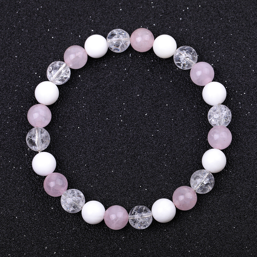 6-10mm Rose Quartz Jade Crack Clear Quartz Mixed Bracelet Bulk Wholesale