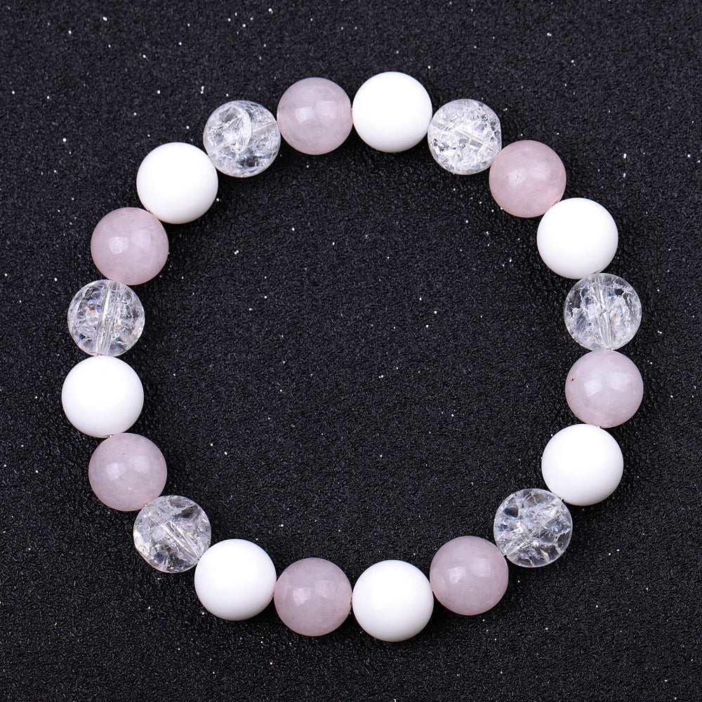 6-10mm Rose Quartz Jade Crack Clear Quartz Mixed Bracelet Bulk Wholesale