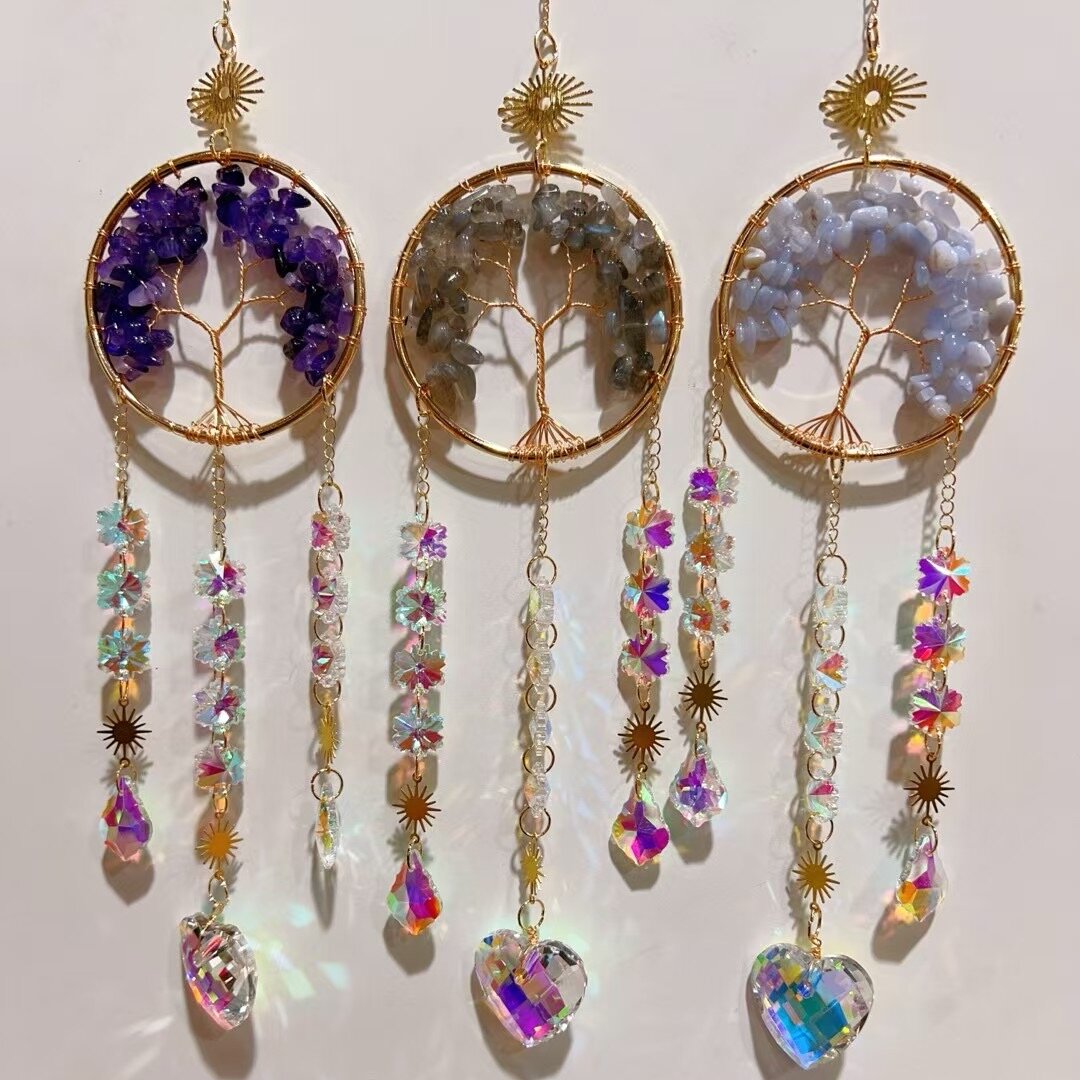 Crystal Chips Golden Life Tree Suncatcher Crystal Healing Bulk Wholesale