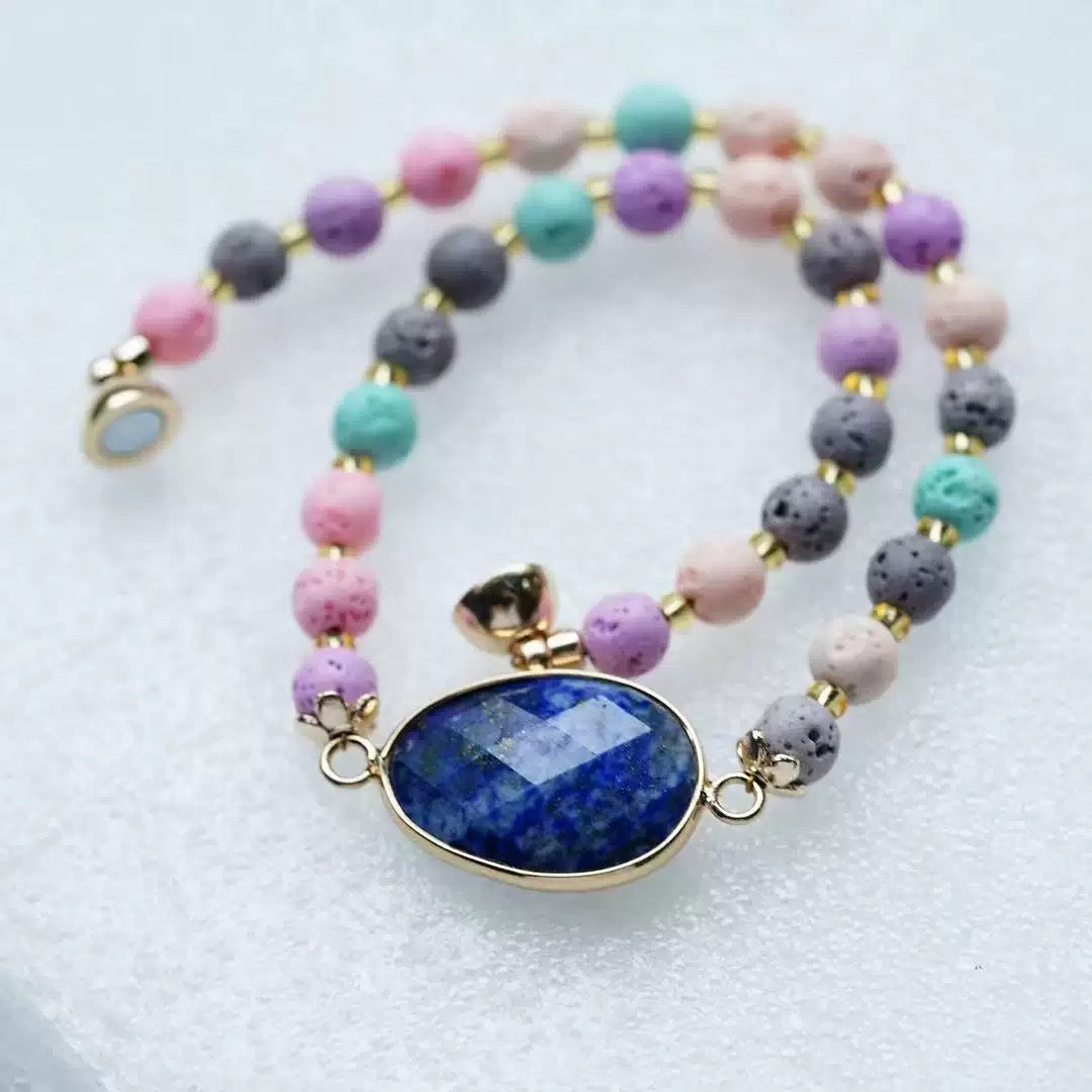 Colorful Lava Rock Pet Collar with Magnet Buckle for Cat Crystal Healing Bulk Wholesale