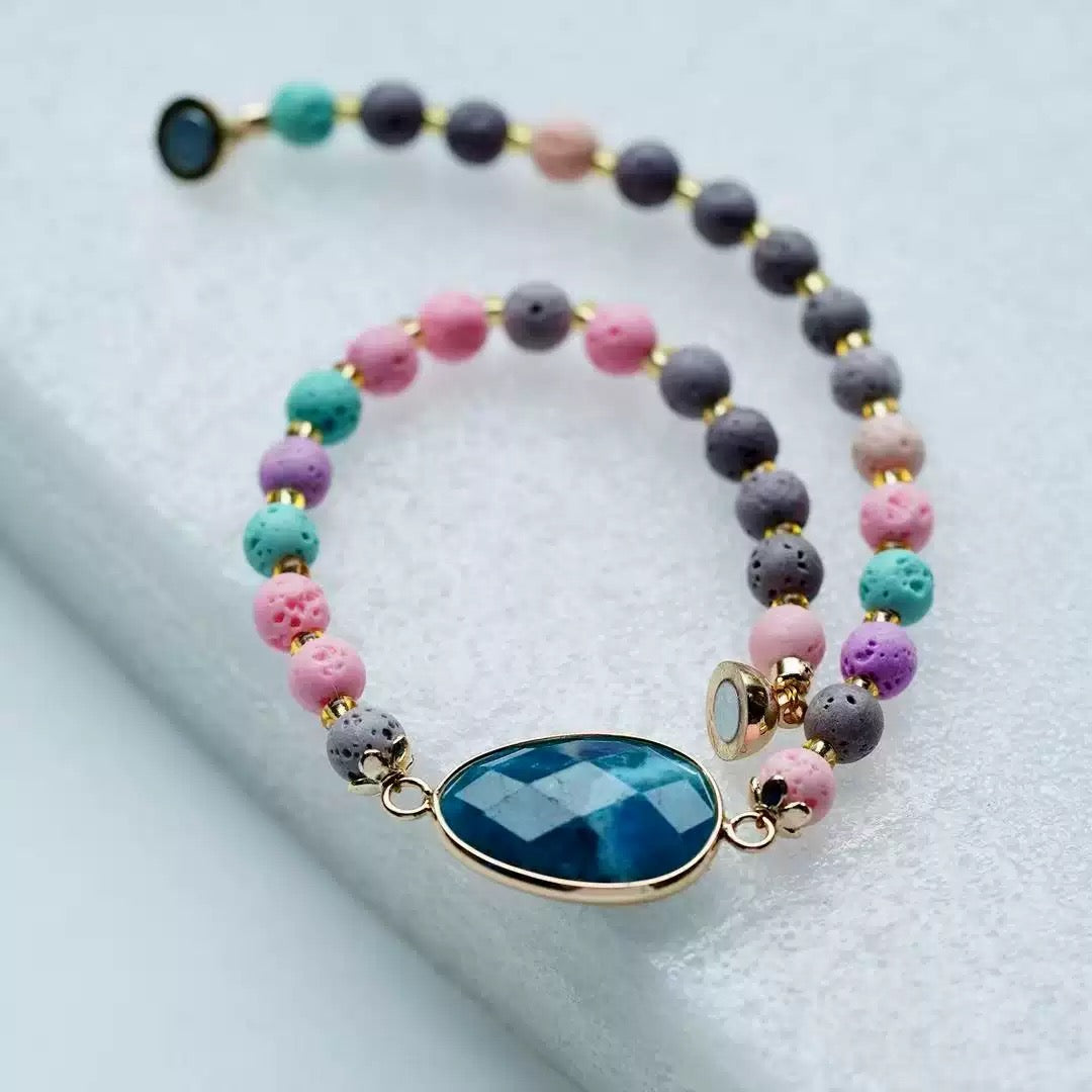 Colorful Lava Rock Pet Collar with Magnet Buckle for Cat Crystal Healing Bulk Wholesale